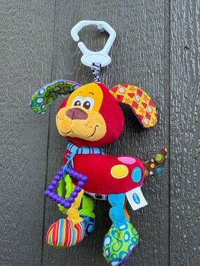 Playgro Clip-On Activity Friend Pooky Puppy Plush Dog Toy Teether Rattle Baby